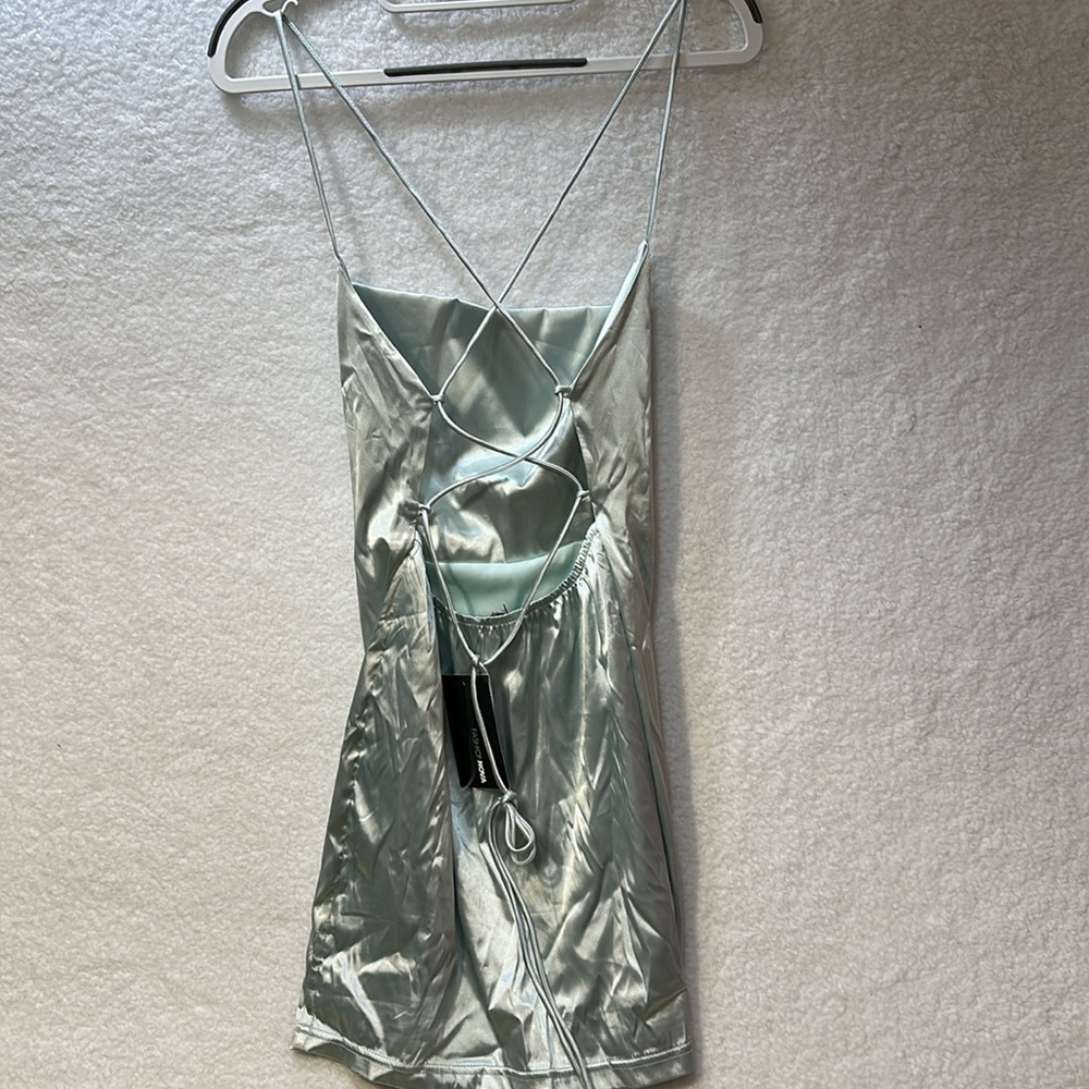 New Fashion Nova Sage Take Me Higher Satin Mini Dress Size Medium - Picture 2 of 6